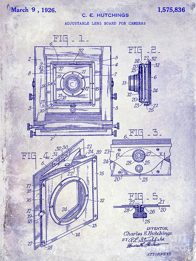 1926 Camera Lens Board Patent Blueprint Photograph by Jon Neidert