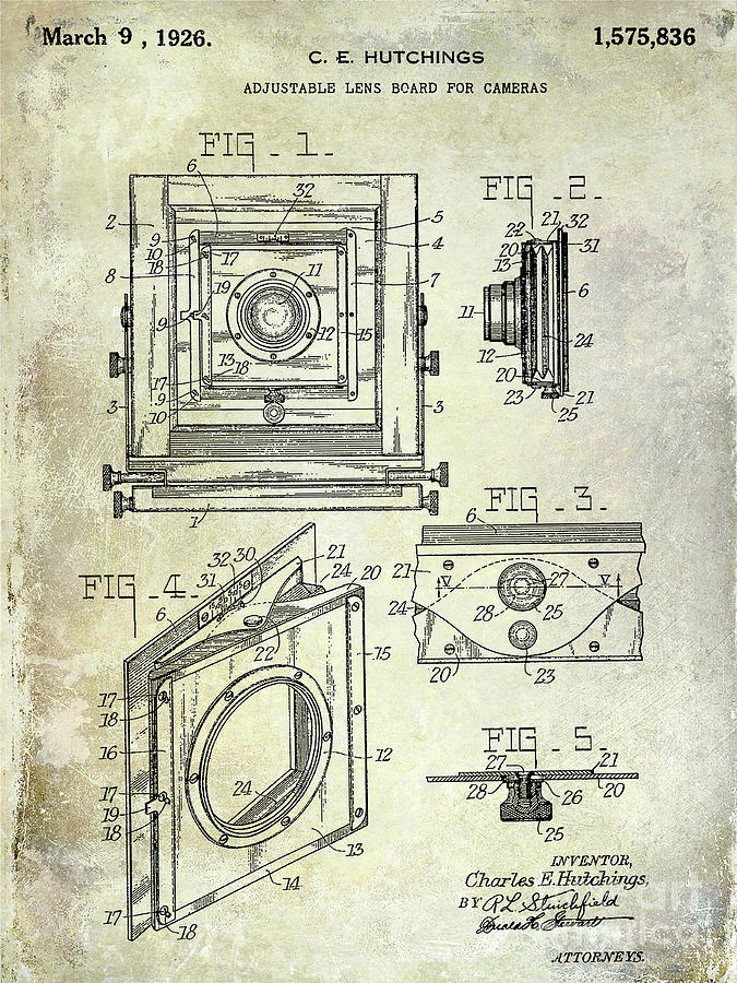 1926 Camera Lens Board Patent Photograph by Jon Neidert