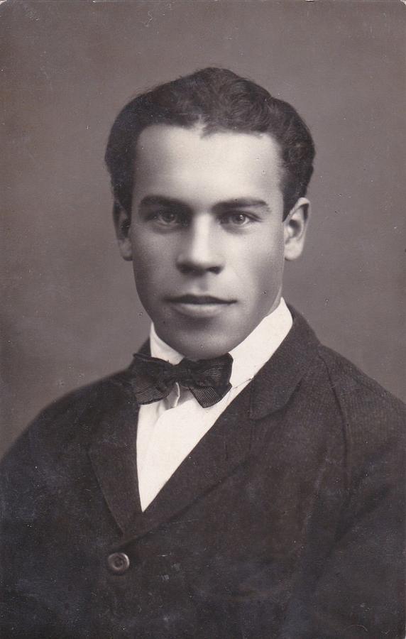 1926 Handsome Young Man With Bow  Tie Fashion Russian Soviet Photo Painting