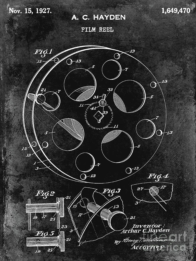1927 Film Reel Patent Black Photograph by Jon Neidert