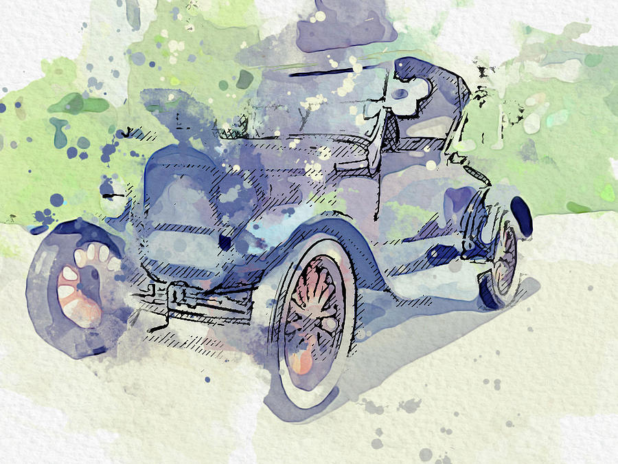 1927 Ford Model T T - Roadster watercolor by Ahmet Asar Painting by Celestial Images