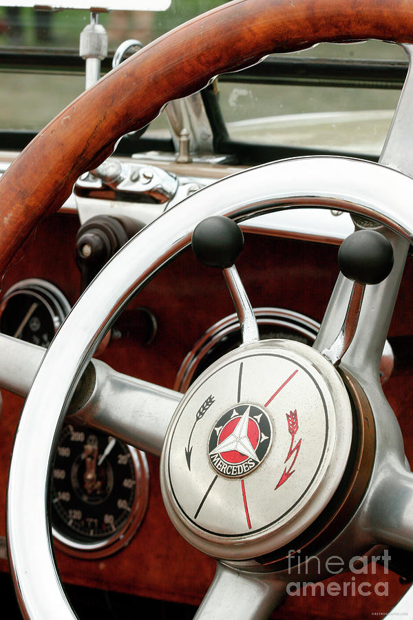 1927 Mercedes Benz Ssk Steering Wheel Detail Photograph by Lucie Collins