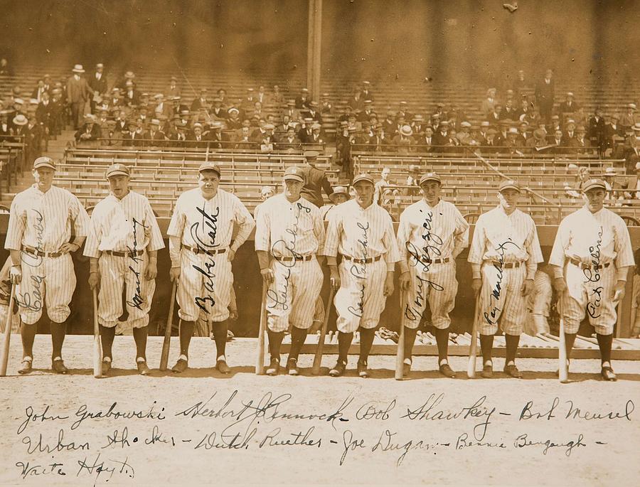 1927 New York Yankees Team Signed Photograph Painting by Celestial Images