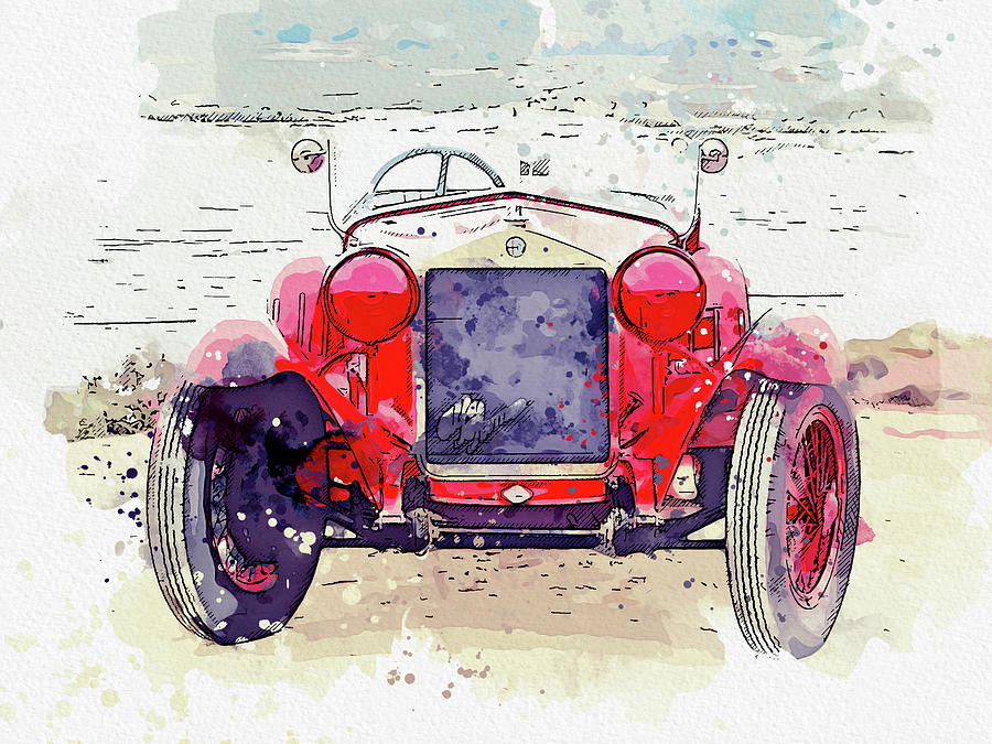 1928 Alfa Romeo 6C 1500 Zagato Tre Posti 4 watercolor by Ahmet Asar Painting by Celestial Images