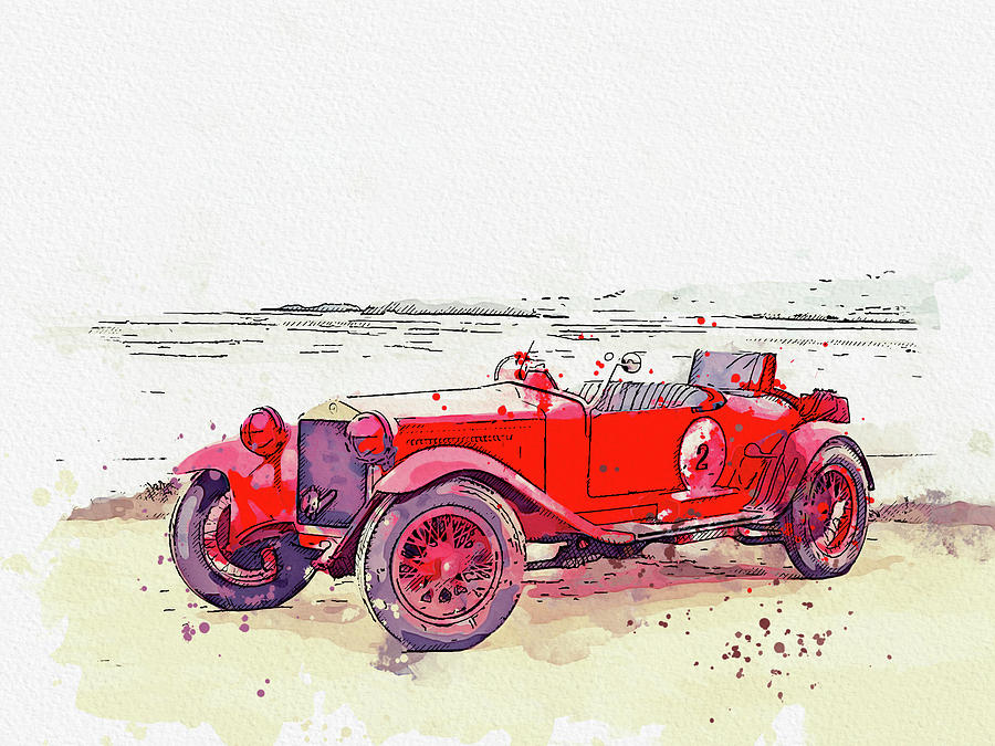 1928 Alfa Romeo 6C 1500 Zagato Tre Posti 5 watercolor by Ahmet Asar Painting by Celestial Images