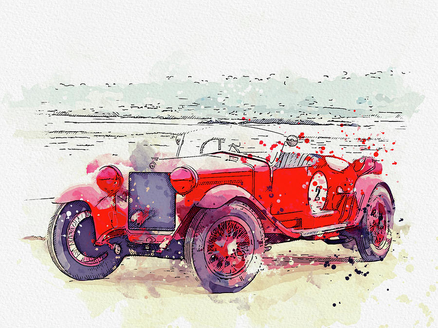 1928 Alfa Romeo 6C 1500 Zagato Tre Posti watercolor by Ahmet Asar Painting by Celestial Images