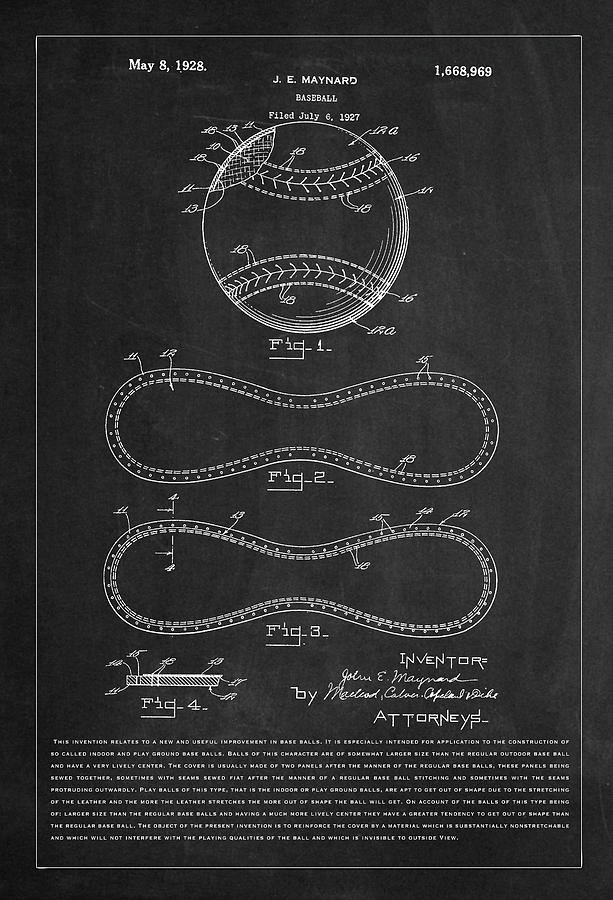 1928 Baseball Patent Artwork Charcoal Digital Art by Carlos Diaz