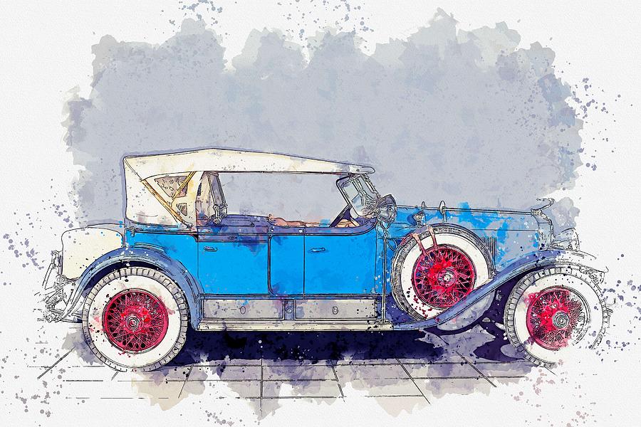 1928 Cadillac Dual Cowl 341 A Dual Cowl Sport Phaeton 2 watercolor by Ahmet Asar Painting by Celestial Images