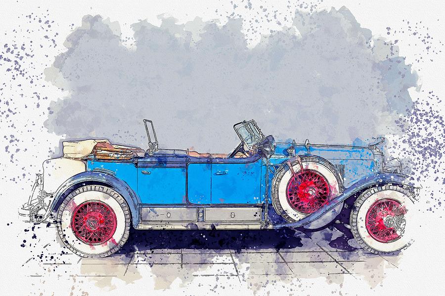1928 Cadillac Dual Cowl 341 A Dual Cowl Sport Phaeton 3 watercolor by Ahmet Asar Painting by Celestial Images