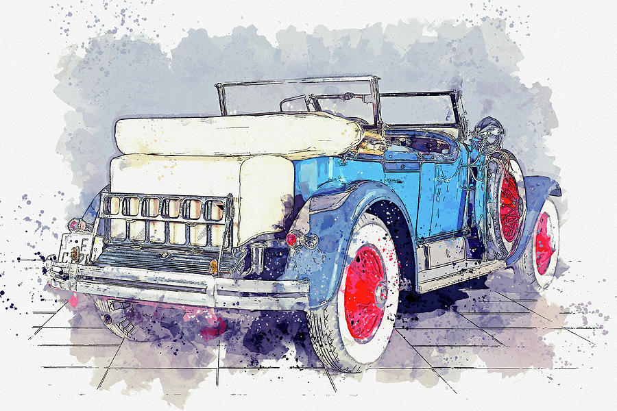 1928 Cadillac Dual Cowl 341 A Dual Cowl Sport Phaeton 4 watercolor by Ahmet Asar Painting by Celestial Images