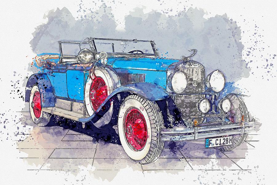 1928 Cadillac Dual Cowl 341 A Dual Cowl Sport Phaeton watercolor by Ahmet Asar Painting by Celestial Images