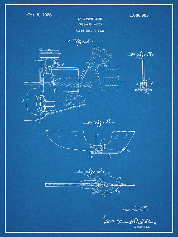 Marine Decor Boat Motor Poster Art 1925 Evinrude Outboard Motor Patent Print Retro Nautical Wall Decor Boat Motor Design Blueprint