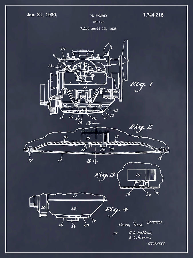 1928 Henry Ford Engine Blackboard Patent Print Drawing by Greg Edwards ...