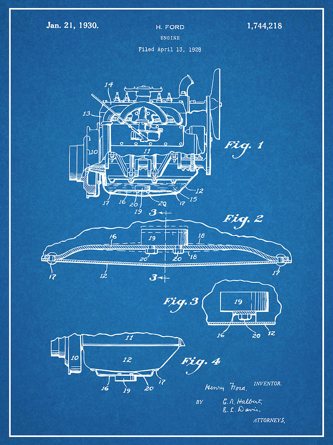 1928 Henry Ford Engine Blueprin Patent Print Drawing By Greg Edwards 