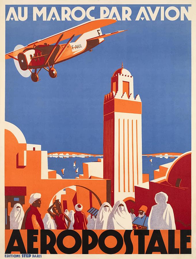 Marrakech Morocco North Africa Vintage Airline Travel Art Poster Print 