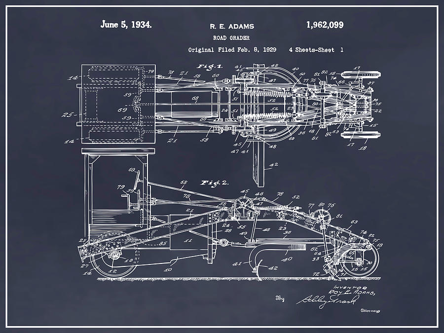 1929 Adams Road Grader Patent Print Blackboard Drawing by Greg Edwards ...