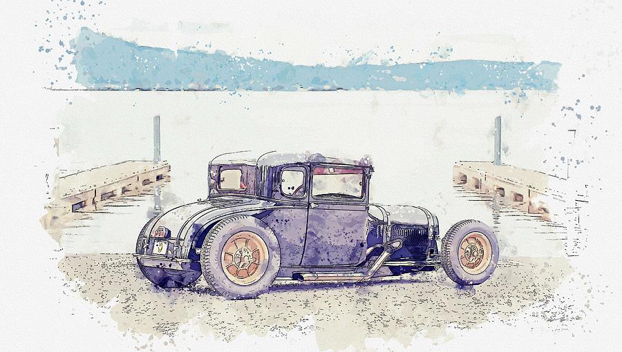 1929 Ford Model A Coupe, Hot Rod watercolor by Ahmet Asar Painting by Celestial Images