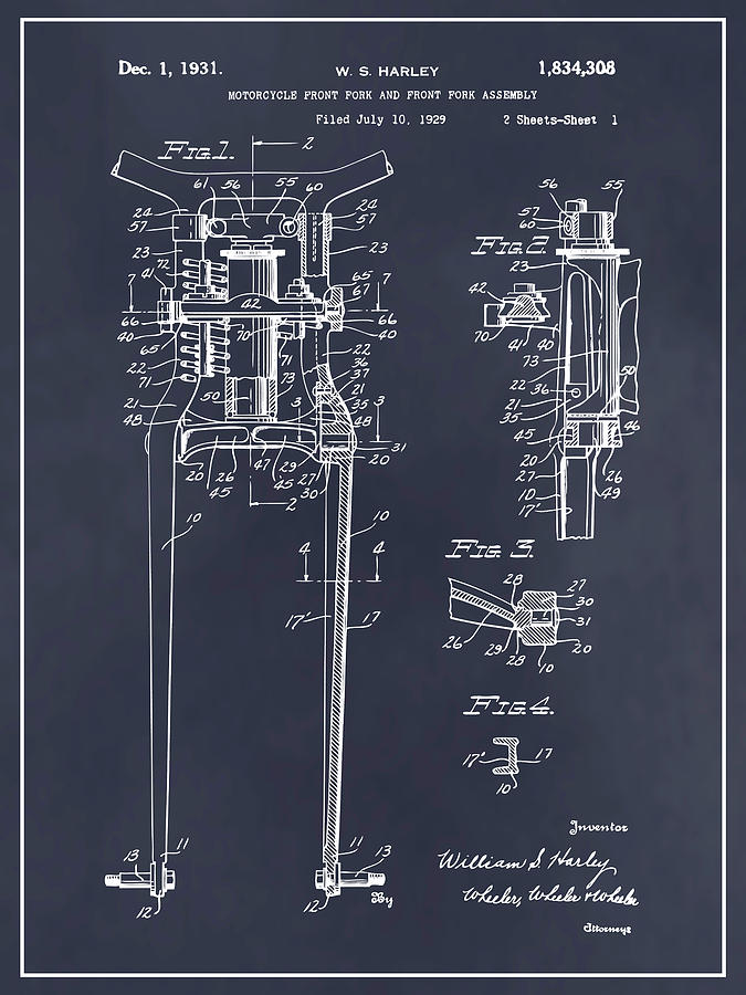 1929 Harley Davidson Front Fork Blackboard Patent Print Drawing by Greg Edwards