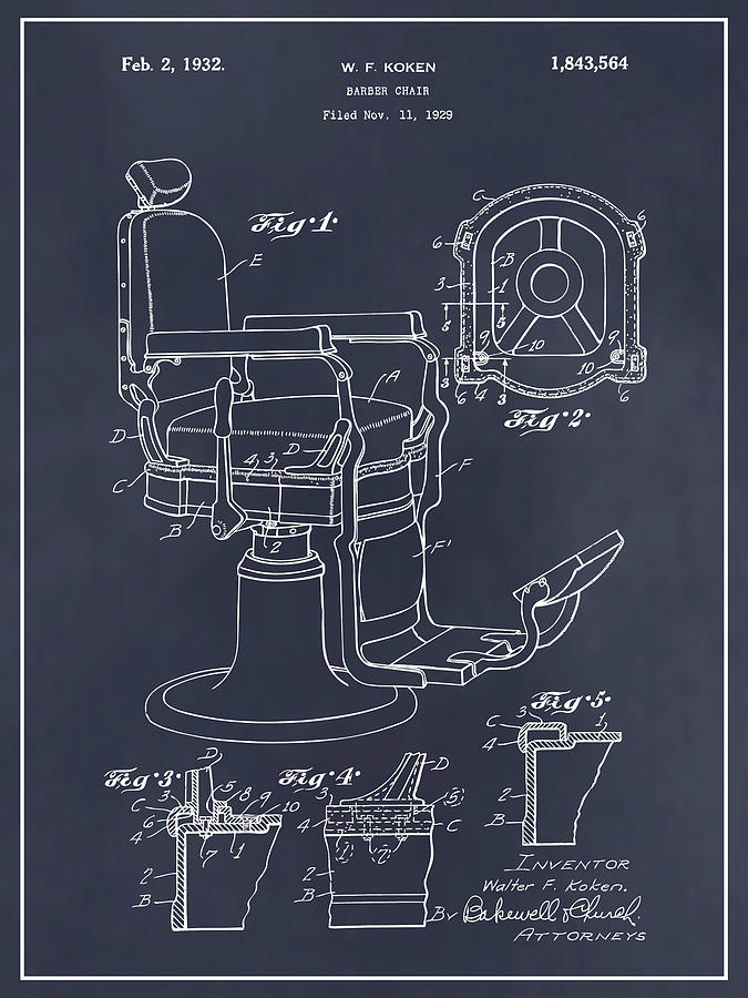 1929 Koken Barbers Chair Blackboard Patent Print Drawing by Greg Edwards