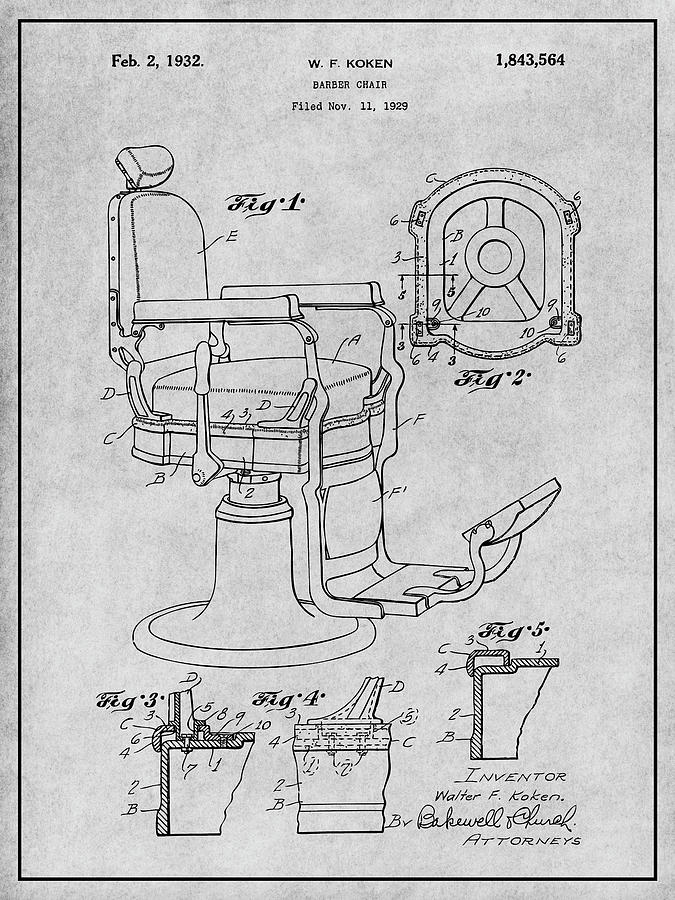 1929 Koken Barbers Chair Gray Patent Print Drawing by Greg Edwards