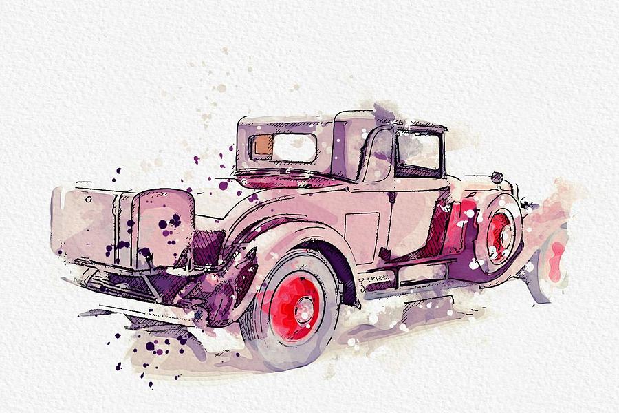 1930 Cadillac Series 452 V-16 3 watercolor by Ahmet Asar Painting by Celestial Images