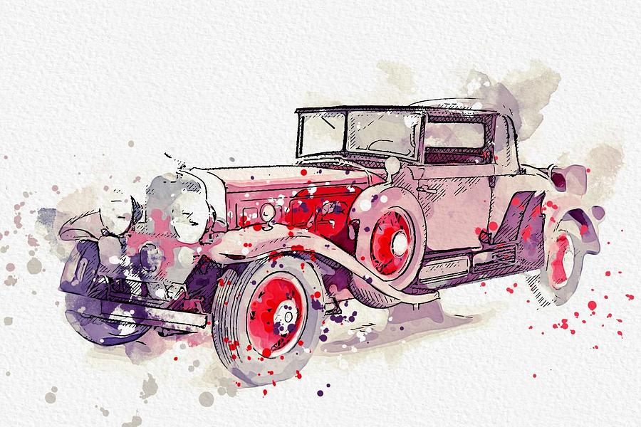 1930 Cadillac Series 452 V-16 watercolor by Ahmet Asar Painting by Celestial Images