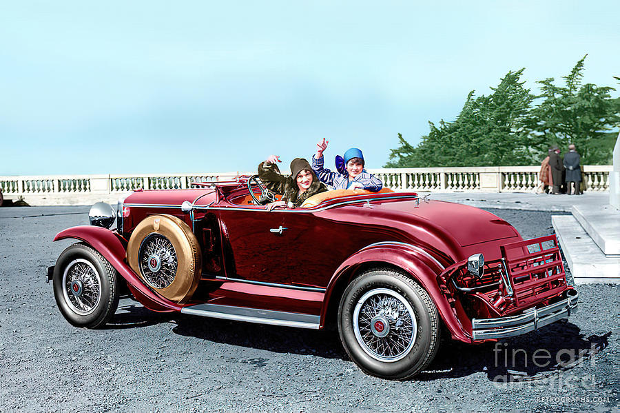 1930 Graham Paige Roadster With Women In Elegant Setting, Colorized Photograph by Retrographs