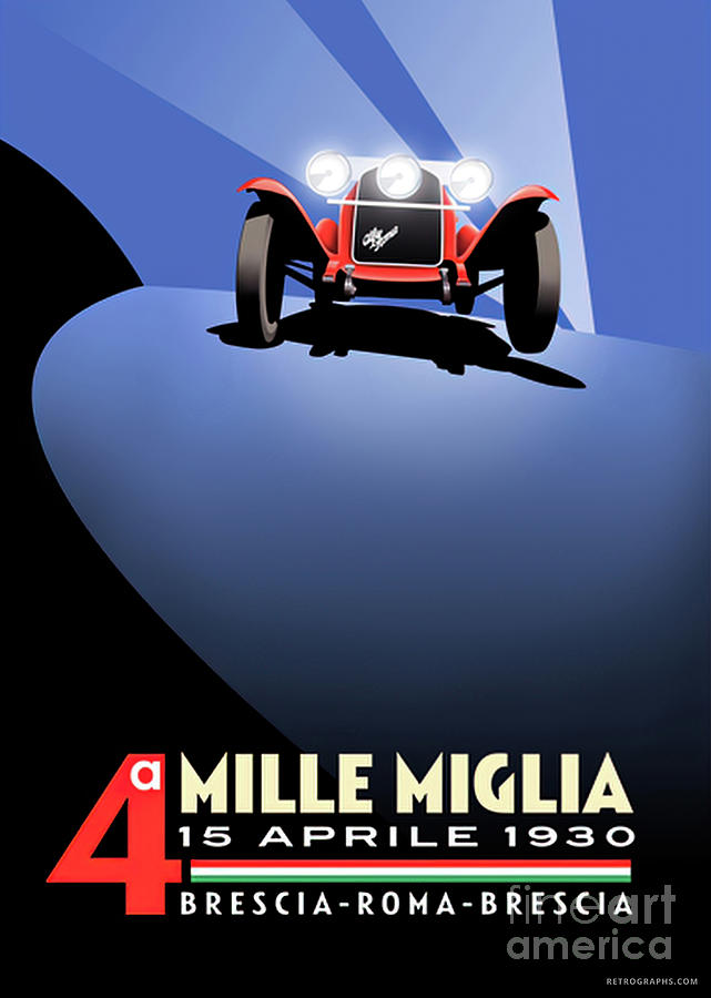 1930 Mille Miglia Featuring Alfa Romeo 6c1750 Mixed Media by Retrographs