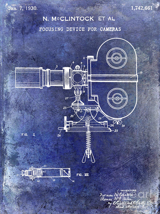  1930 Movie Camera Patent Blue #1930 Photograph by Jon Neidert