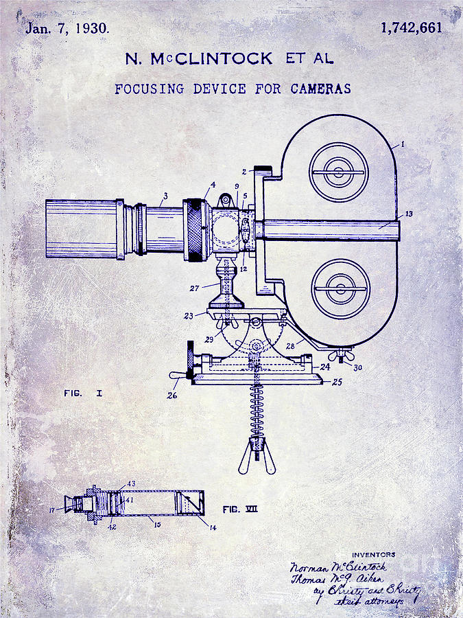 1930 Movie Camera Patent Blueprint #1930 Photograph by Jon Neidert