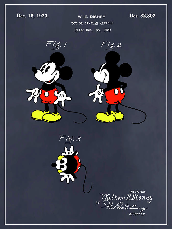 1930 Walt Disney Colorized Mickey Mouse Patent Print Blackboard Drawing by  Greg Edwards - Pixels