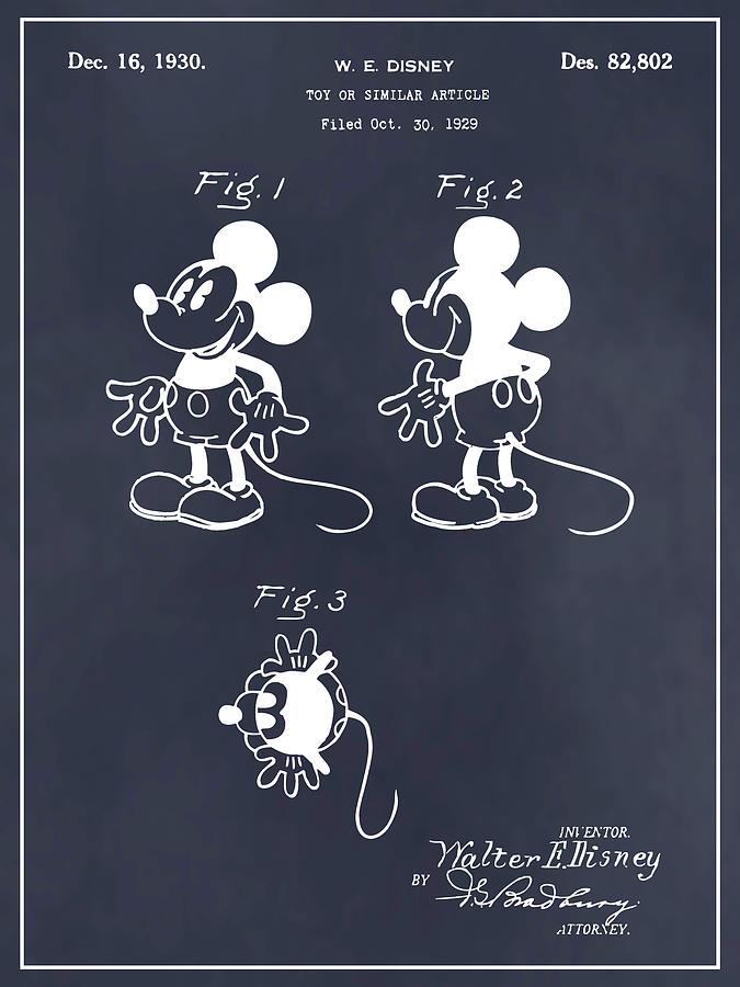 1930 Walt Disney Mickey Mouse Patent Print Blackboard Drawing By Greg Edwards Fine Art America
