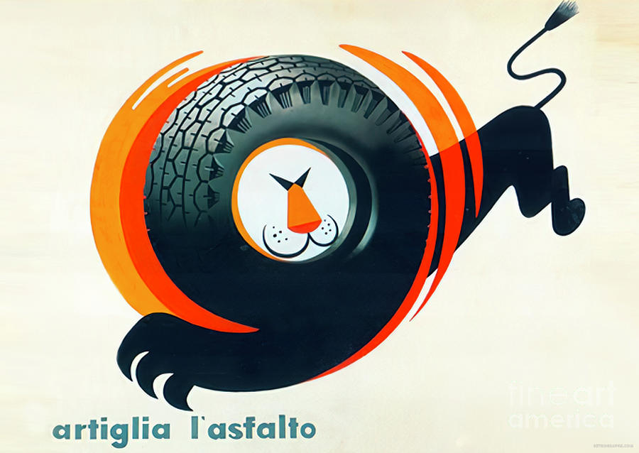 1930s Artifila L Asfolto Advertisement For Tires Mixed Media by Retrographs