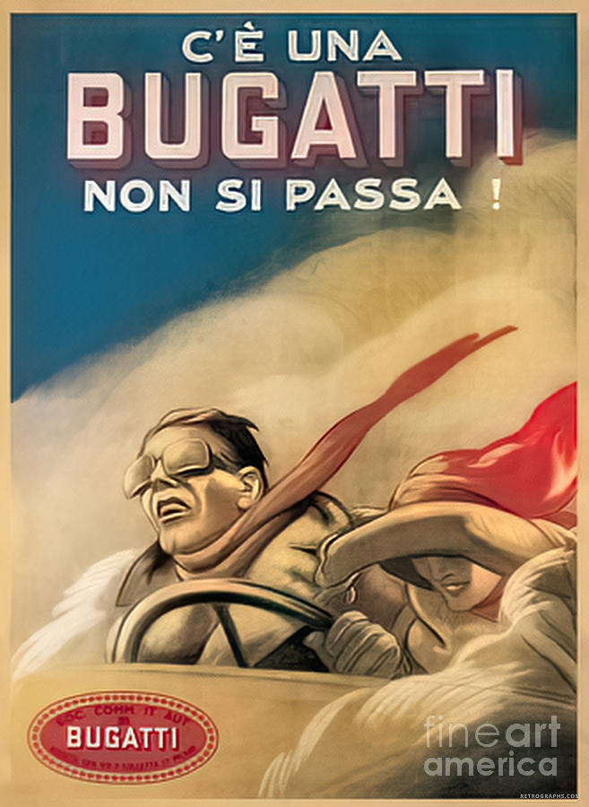1930s Bugatti Non Si Passa With Driver And Woman Mixed Media by Retrographs