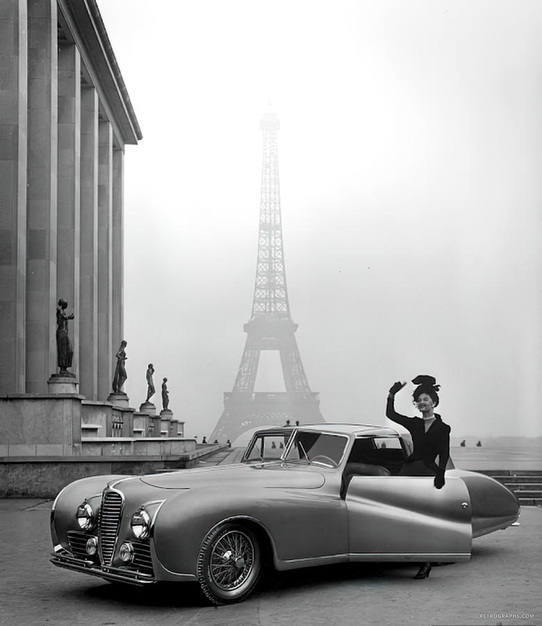 1930s Delahaye Show Car With Fashion Model On Paris Street Photograph by Retrographs