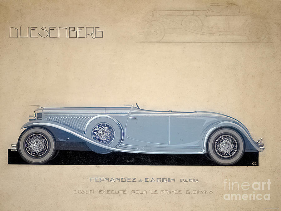 1930s Design Rendering For Duesenberg Roadster By Fernandez And Darrin Drawing by Retrographs