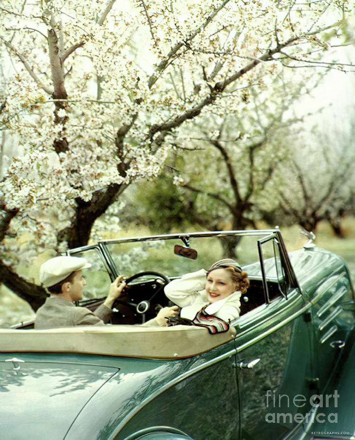 1930s Fashion Couple In Open Roadster On Country Road Photograph by Retrographs
