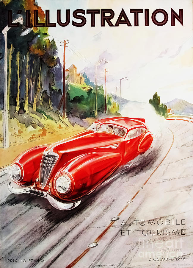 1930s Lillustration Magazine Cover Featuring Delahaye At Speed Mixed Media by Geo Ham