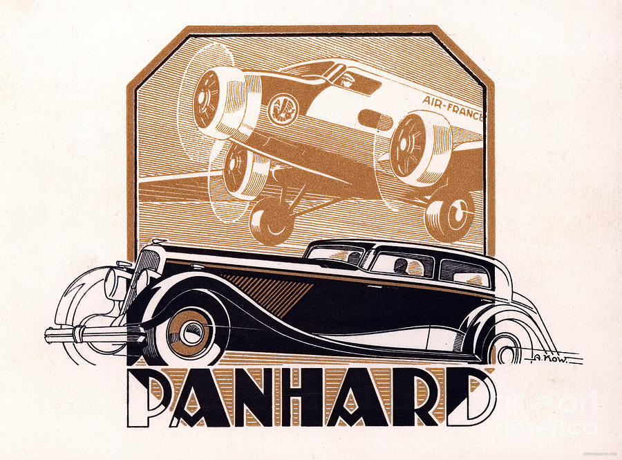 1930s Panhard Advertisement With Vehicle And Plane Mixed Media by Retrographs