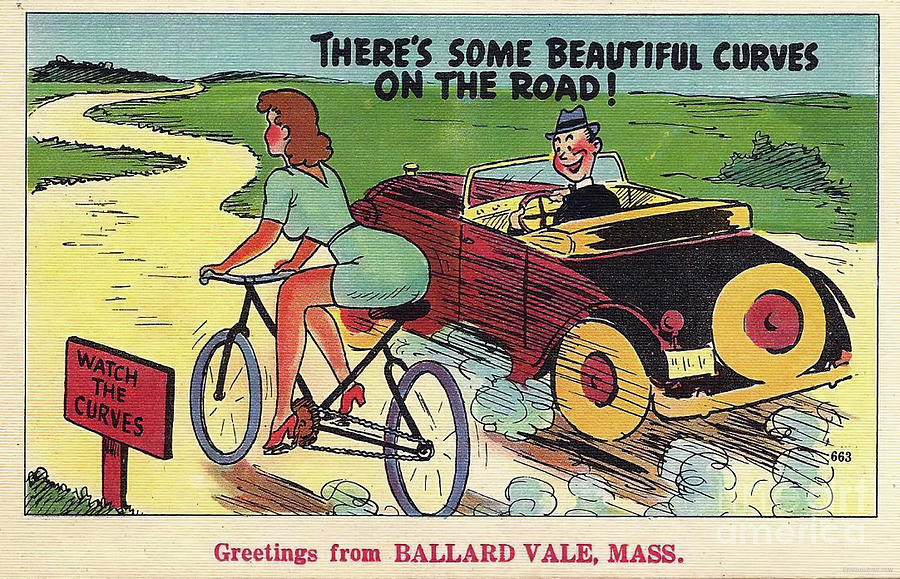 1930s Postcard Ballardvale Mass Woman On Bicycle Mixed Media by Retrographs