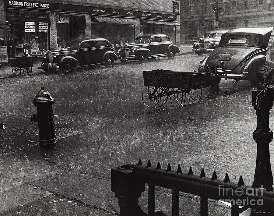 1930s Rain Soaked City Street Photograph by Retrographs