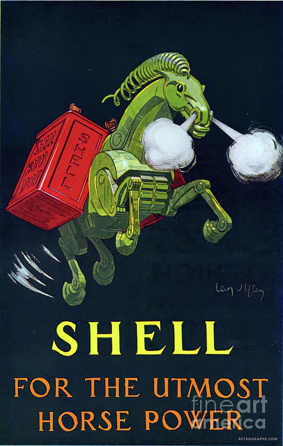 1930s Shell Poster With Horse For The Utmost Horsepower Mixed Media by Retrographs