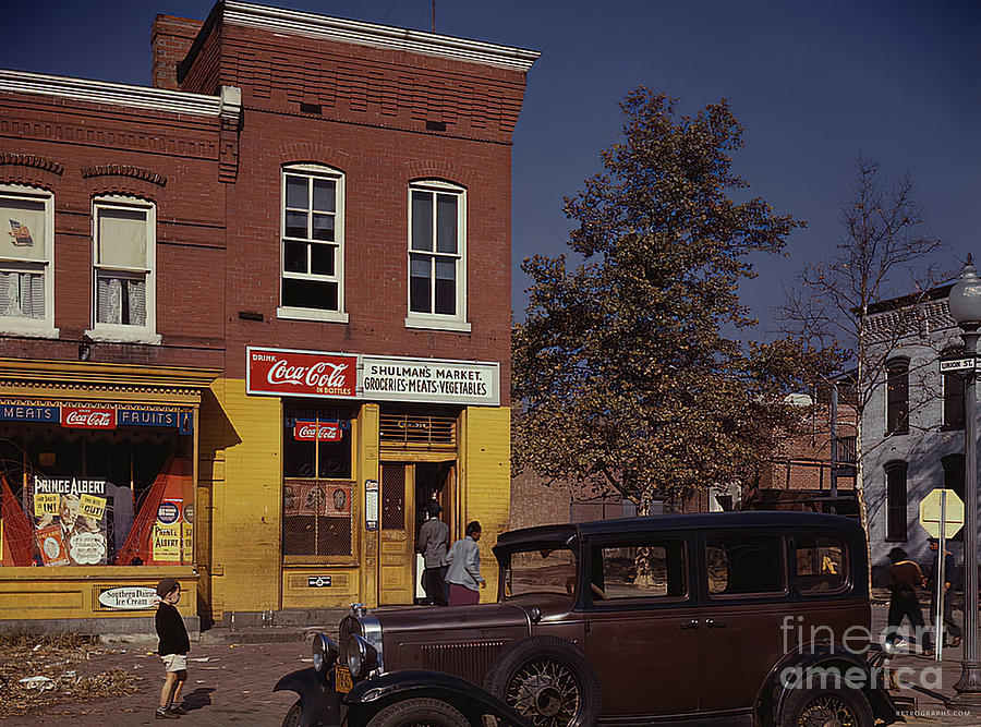 1930s Street Scene With Vehicle And Variety Store Photograph by Retrographs