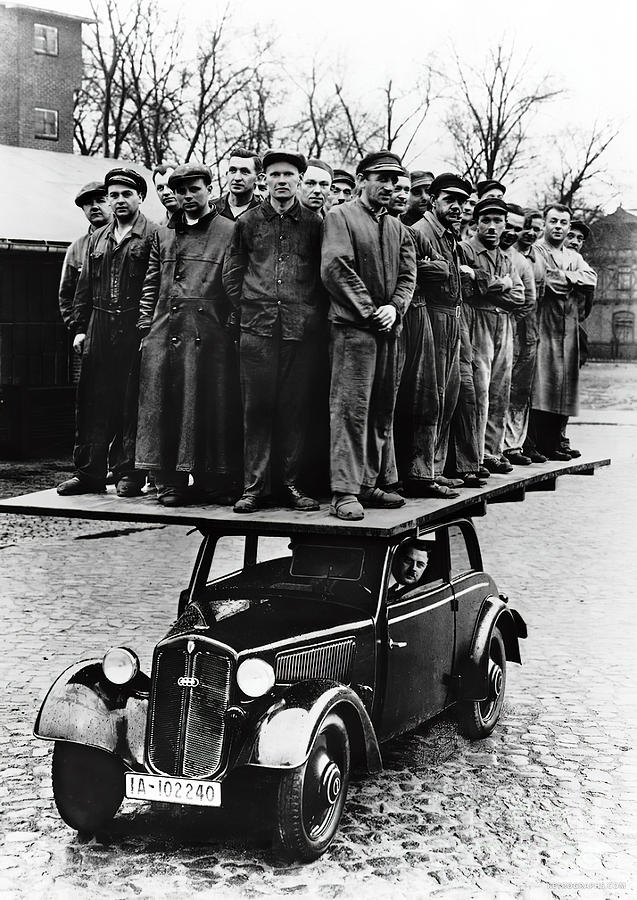 1930s Workers On Platform On Roof Of Small Vehicle Photograph by Retrographs