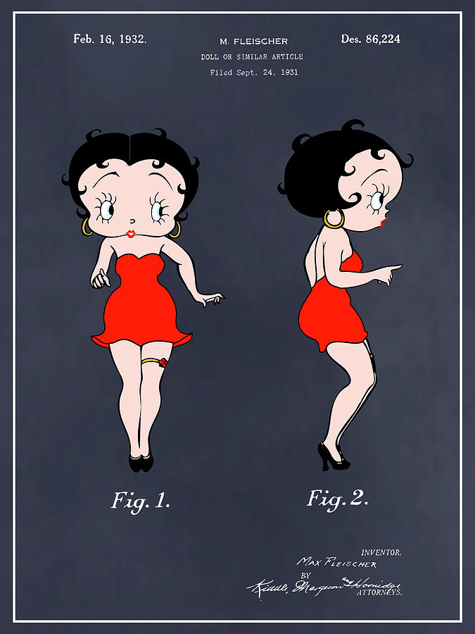 1931 Betty Boop Blackboard Colorized Patent Print Drawing By Greg Edwards