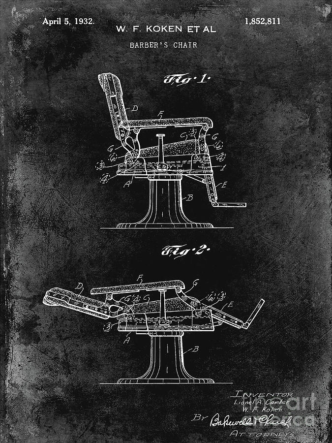 1932 Barber Chair Patent Black Photograph by Jon Neidert