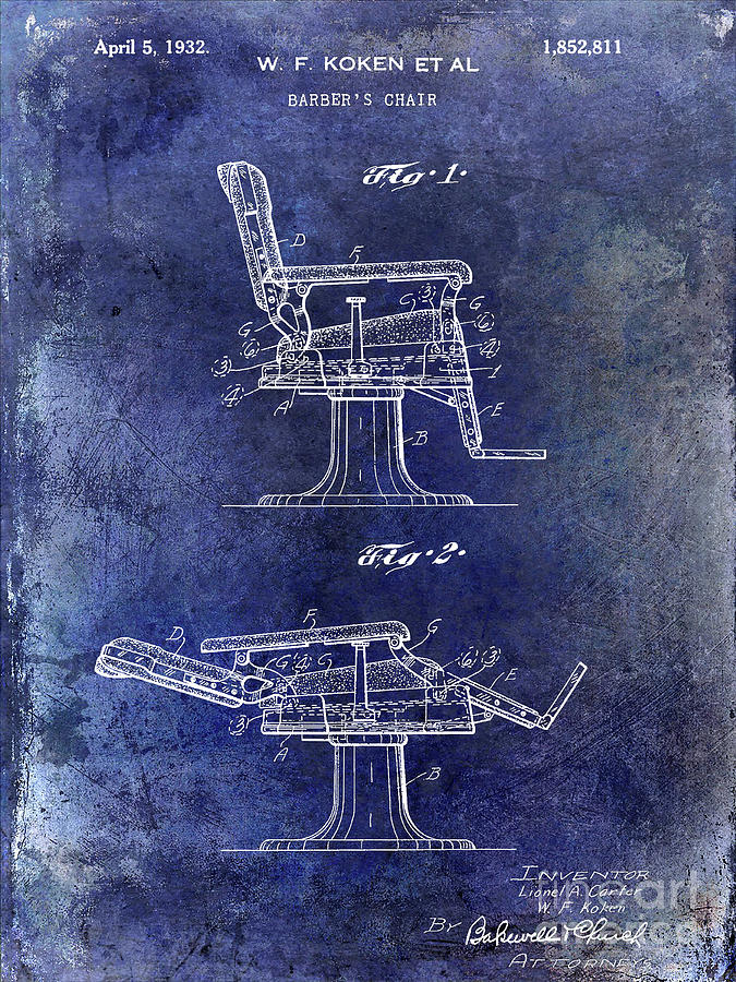 1932 Barber Chair Patent Blue Photograph by Jon Neidert