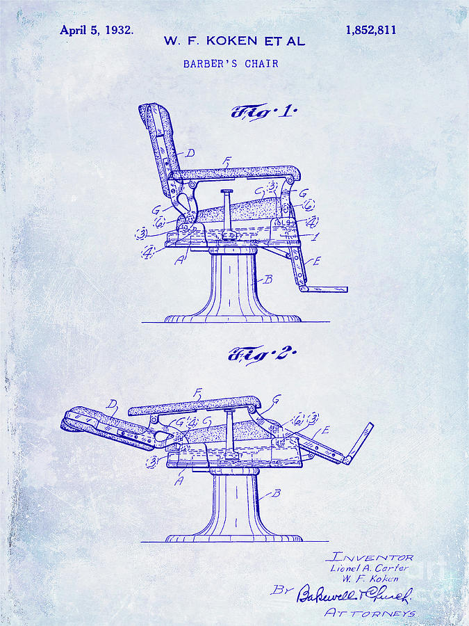 1932 Barber Chair Patent Blueprint Photograph by Jon Neidert