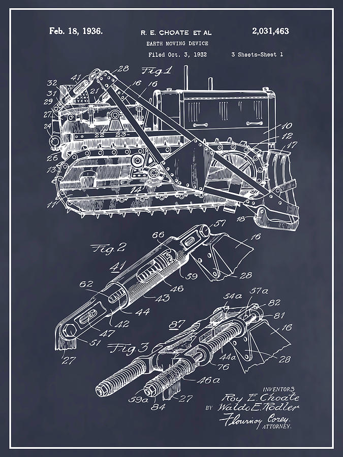 1932 Earth Moving Bulldozer Blackboard Patent Print Drawing By Greg Edwards Pixels