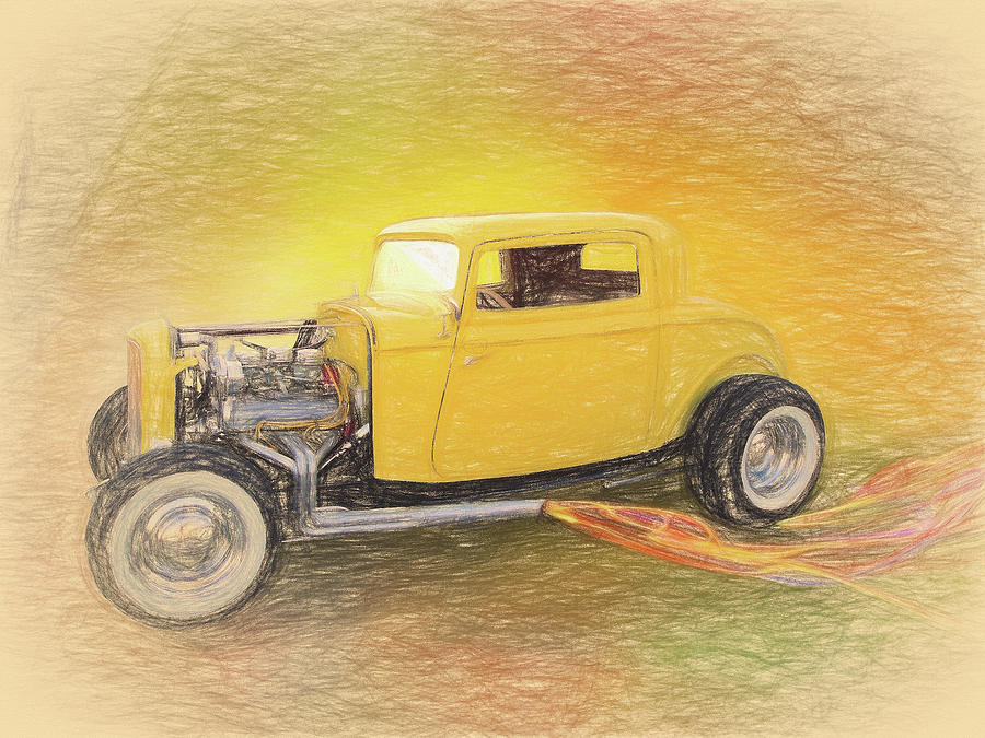1932 Ford Coupe Yellow Digital Art by Rick Wicker
